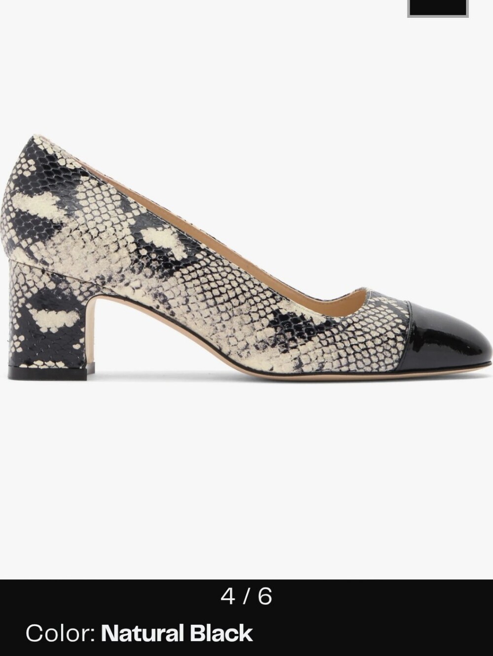 Stuart Weitzman Natural Black Snakeskin Pump with Patent Black Toe